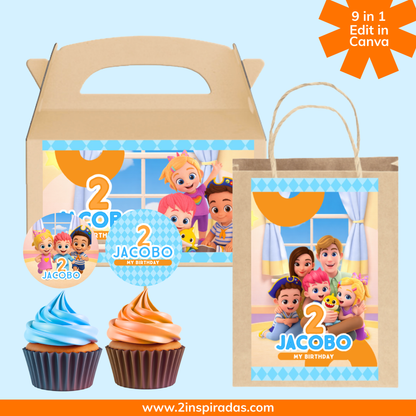 Kit cumpleaños de Bebefinn editable en Canva