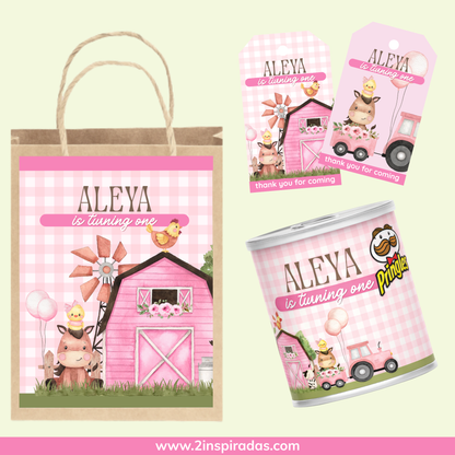 Kit cumpleaños de Granja editable en Canva
