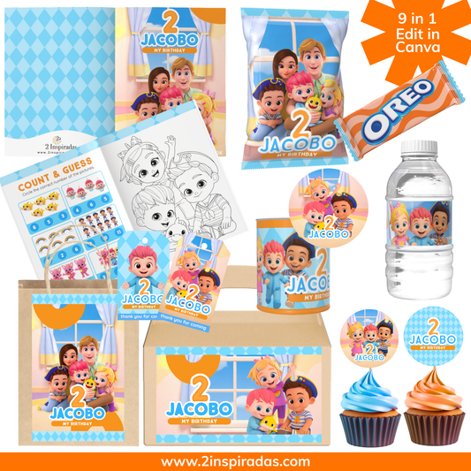 Kit cumpleaños de Bebefinn editable en Canva