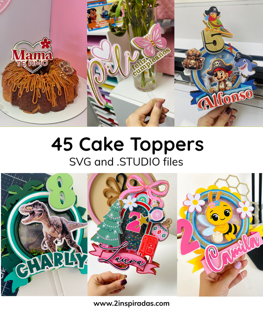 Pacote 45 designs de toppers de bolo