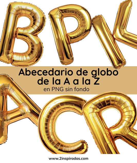 Abecedario letras globo doradas en PNG